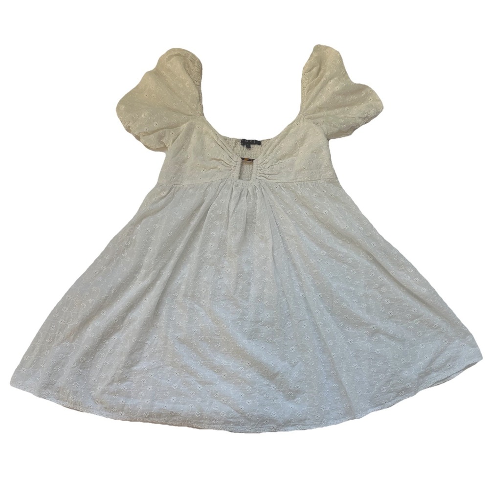 Fore Womens White 100% Cotton Eyelet Embroidered Babydoll Dress Size Large - Picture 7 of 10